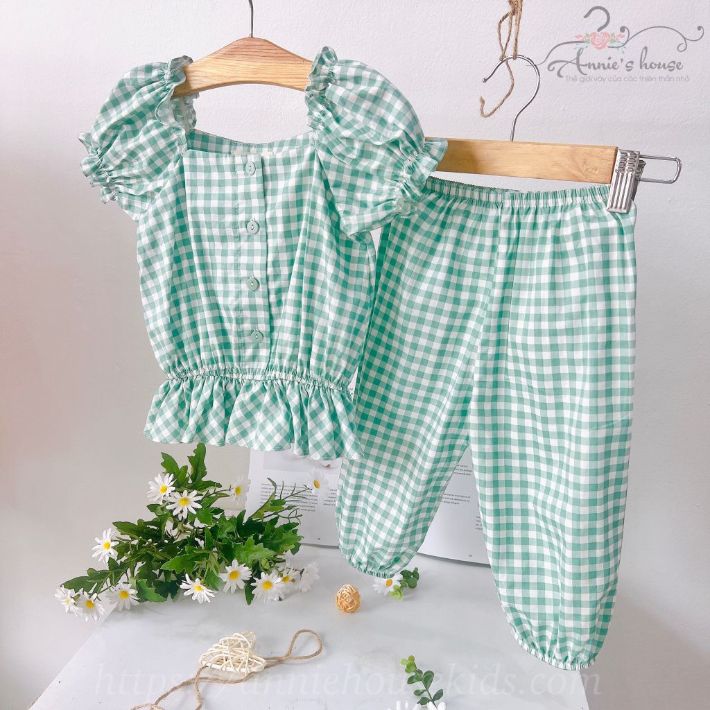  Set bộ quần dài - caro xanh 