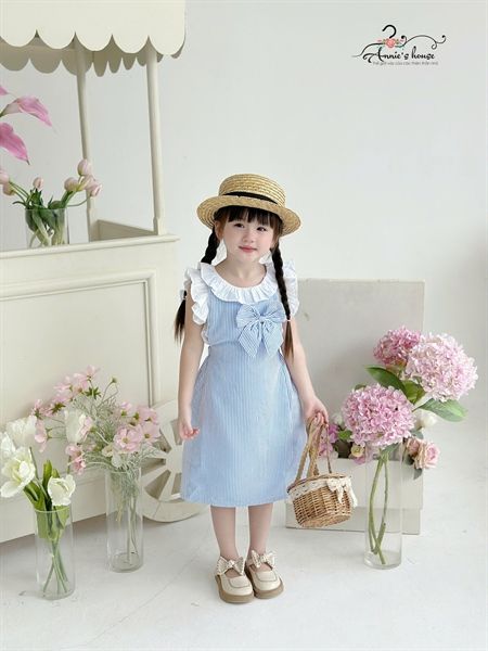  Set yếm nơ kẻ sọc - Xanh 