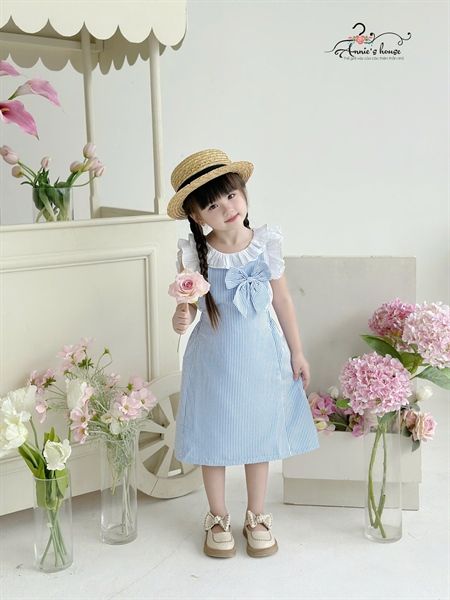  Set yếm nơ kẻ sọc - Xanh 