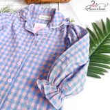  Bộ pijama dài tay caro - tím xanh 