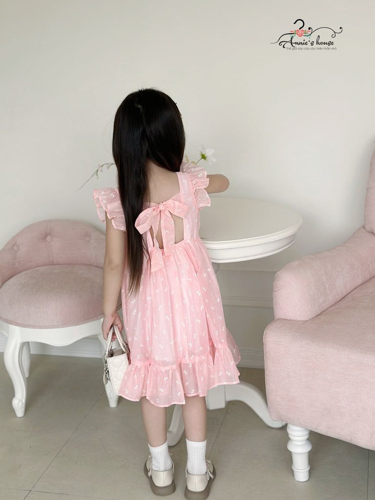  Đầm hở lưng tay cánh tiên - Hồng 