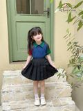  SET MILAN chân váy xếp li đen áo Polo phối màu 