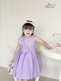  Đầm tím nơ xếp pli 
