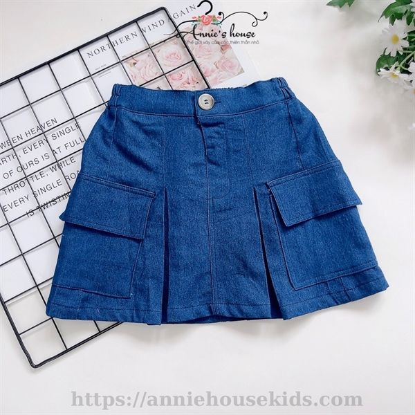  Chân váy xếp li - Xanh denim 