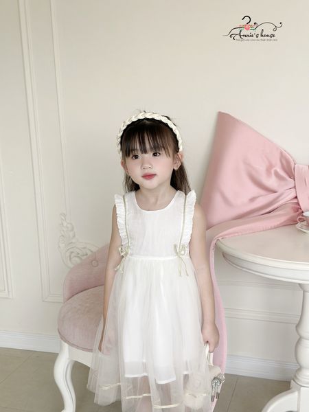  Đầm voan phối nơ - Trắng 