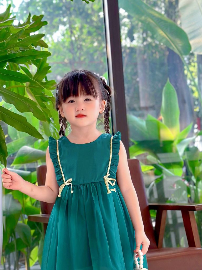  đầm voan phối nơ - Xanh 