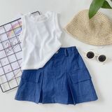  Chân váy xếp li - Xanh denim 