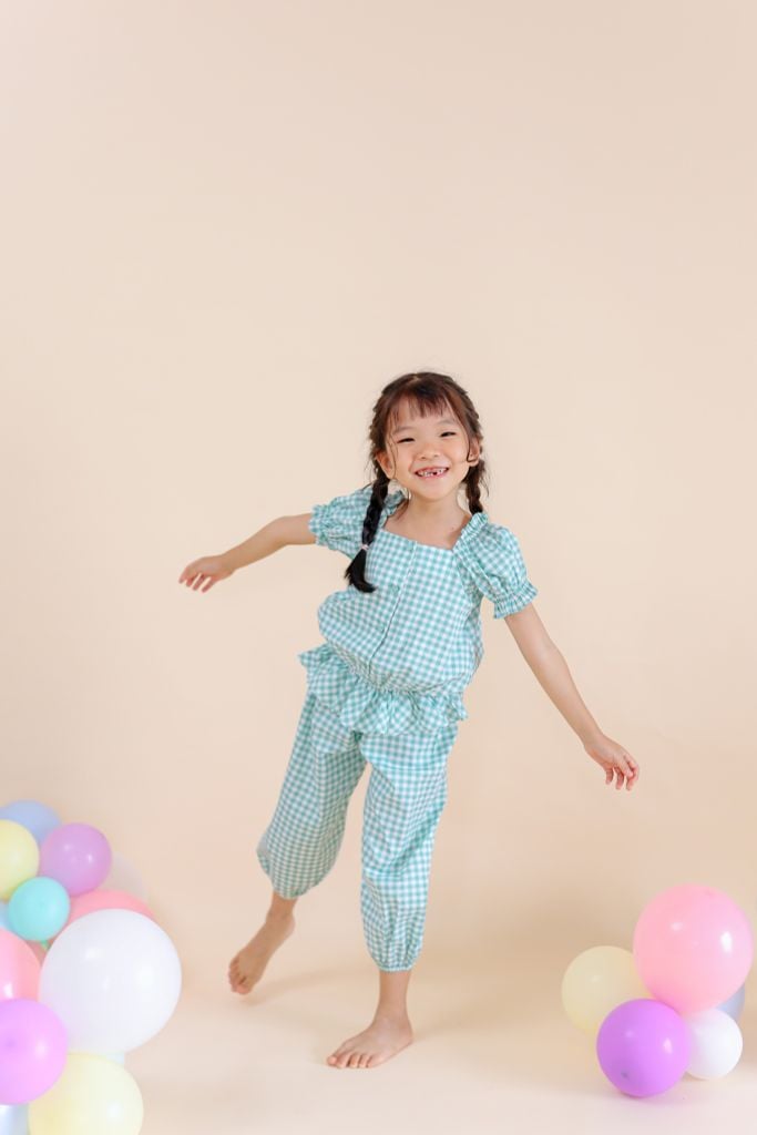  Set bộ quần dài - caro xanh 