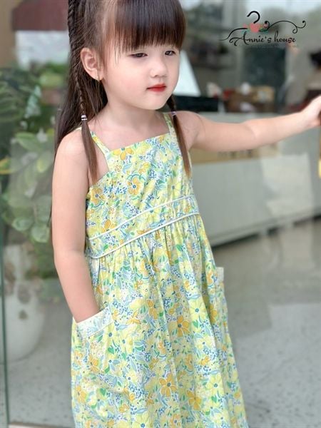  Đầm 2 dây nhún lưng - Hoa Vàng 