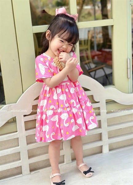  Đầm thun hồng họa tiết Thiên Nga SFA 