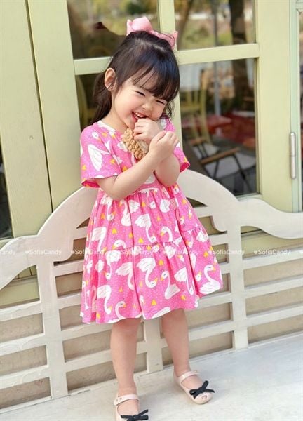  Đầm thun hồng họa tiết Thiên Nga SFA 