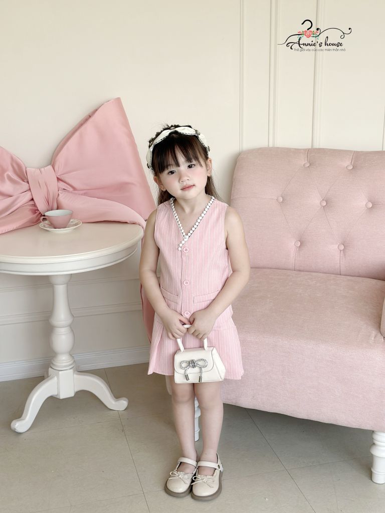  Set Gile chân váy dập li - Hồng 