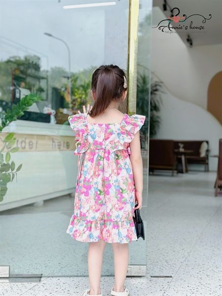  Đầm tay bèo nhún thun nơ 2 bên - Hoa Hồng 