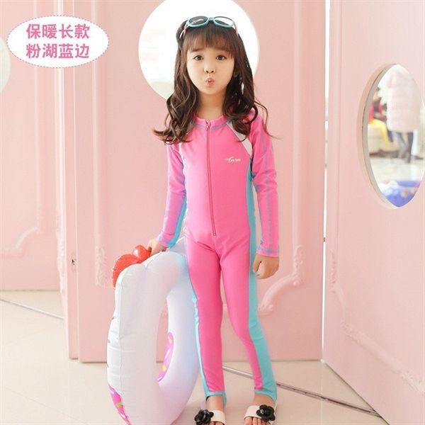  Đồ bơi hồng viền xanh quần dài 