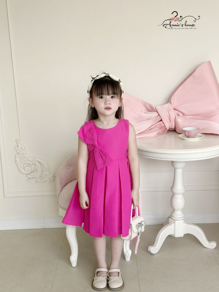  Đầm Hồng nơ xếp pli 