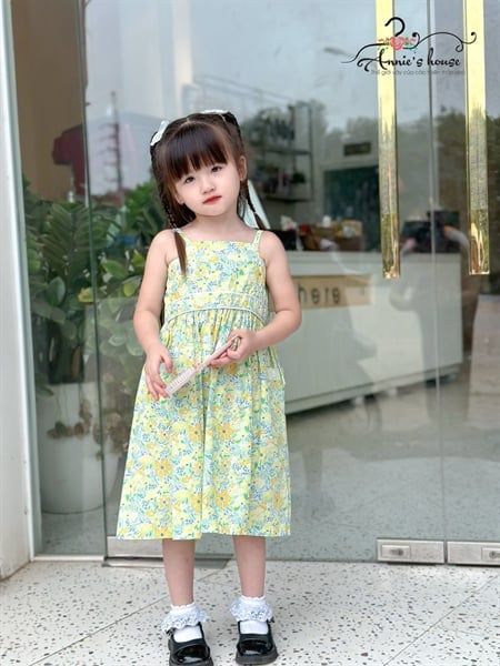  Đầm 2 dây nhún lưng - Hoa Vàng 