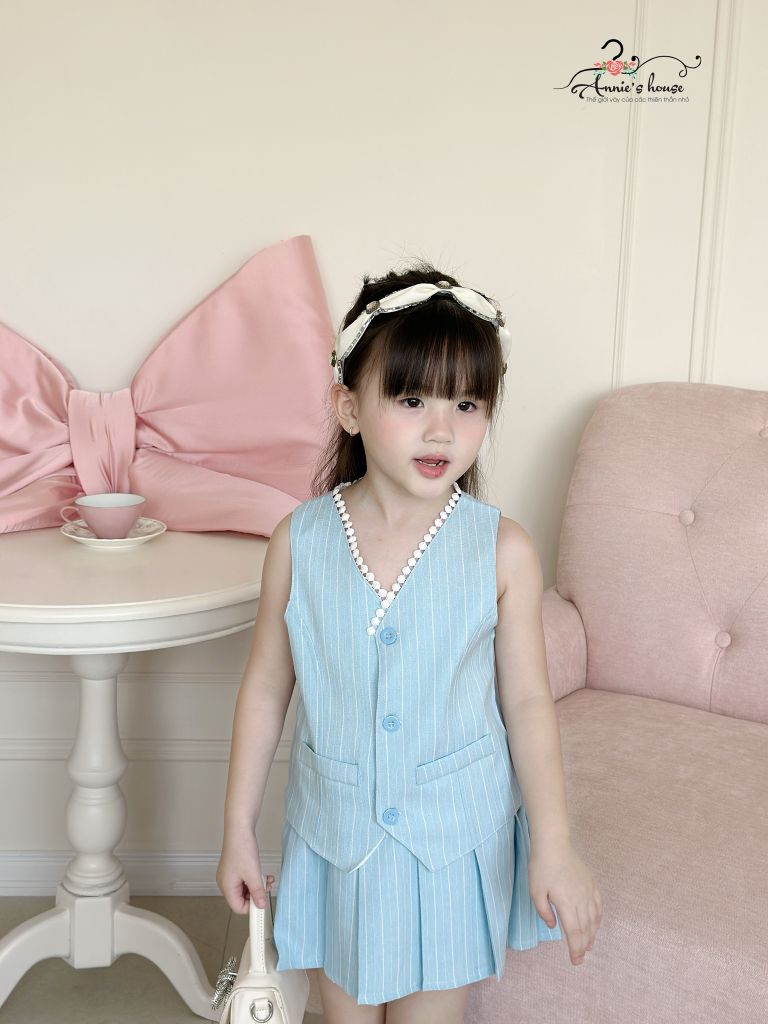  Set Gile chân váy dập li - Xanh 