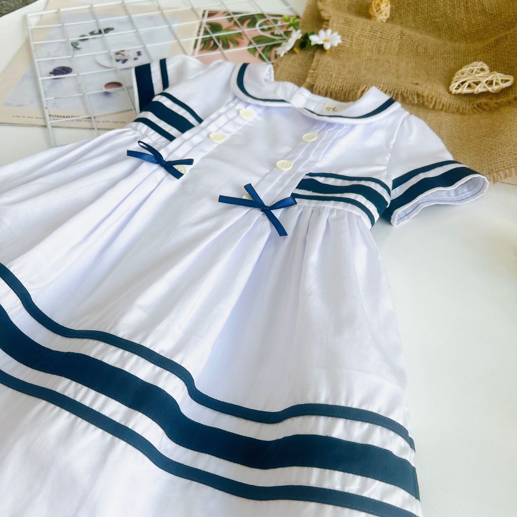  Đầm thủy thủ - trắng viền xanh 
