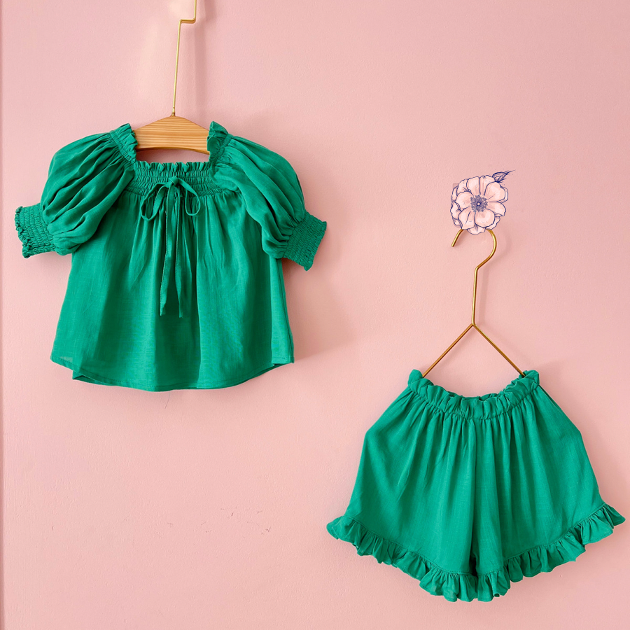  set bộ linen - Xanh 