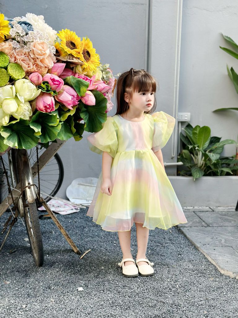  Đầm công chúa cầu vồng - xanh lá 