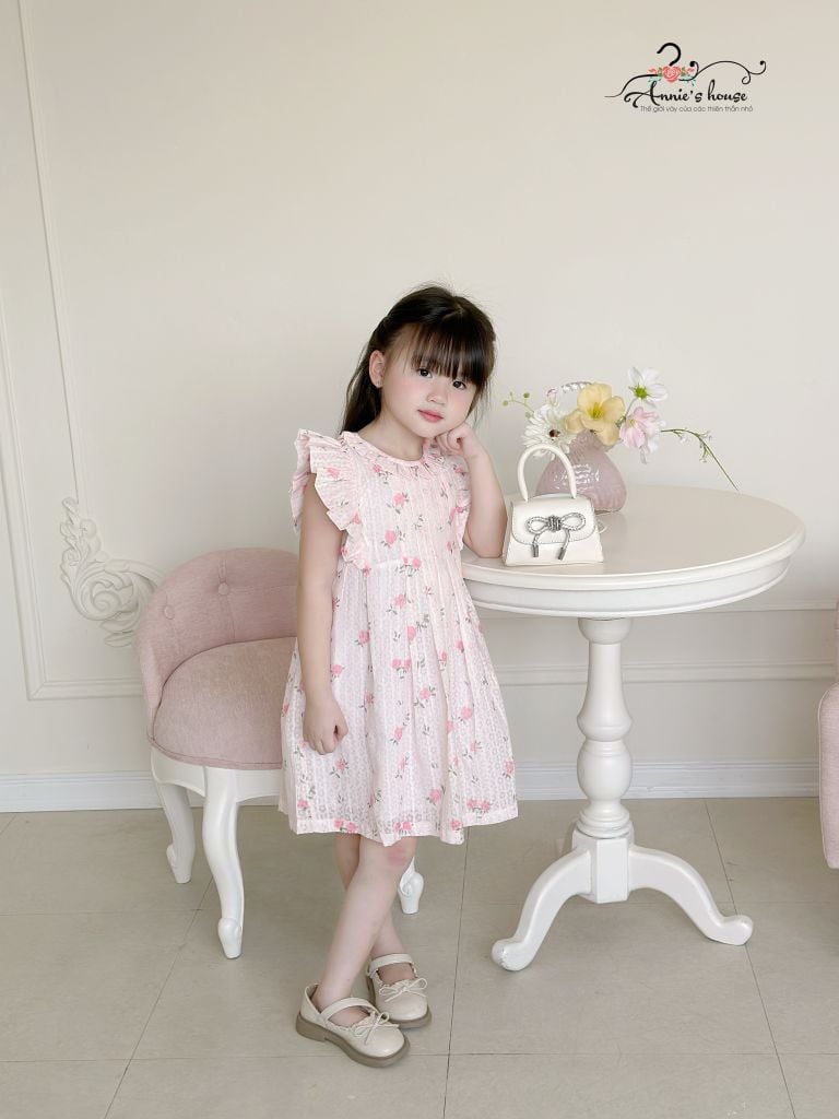  Đầm xếp li hoa - Hoa Hồng 