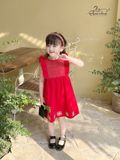  Đầm Tiểu Thư Thêu Gợn Sóng - Đỏ 