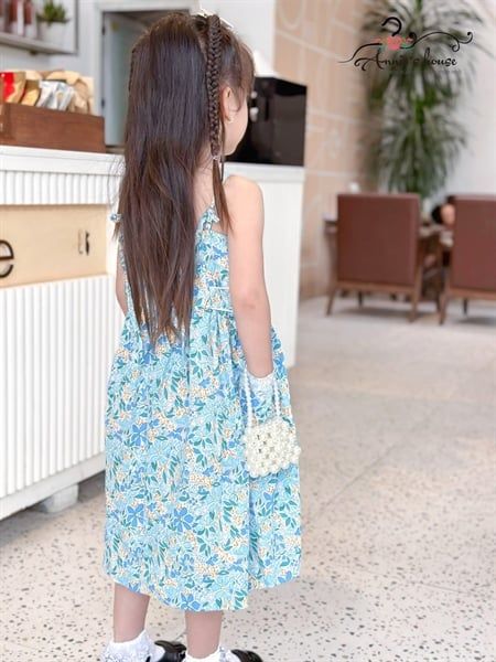  Đầm 2 dây nhún lưng - Hoa Xanh 