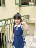  Set Sporty Chic - áo crop top viền trắng phối chân váy - Xanh 