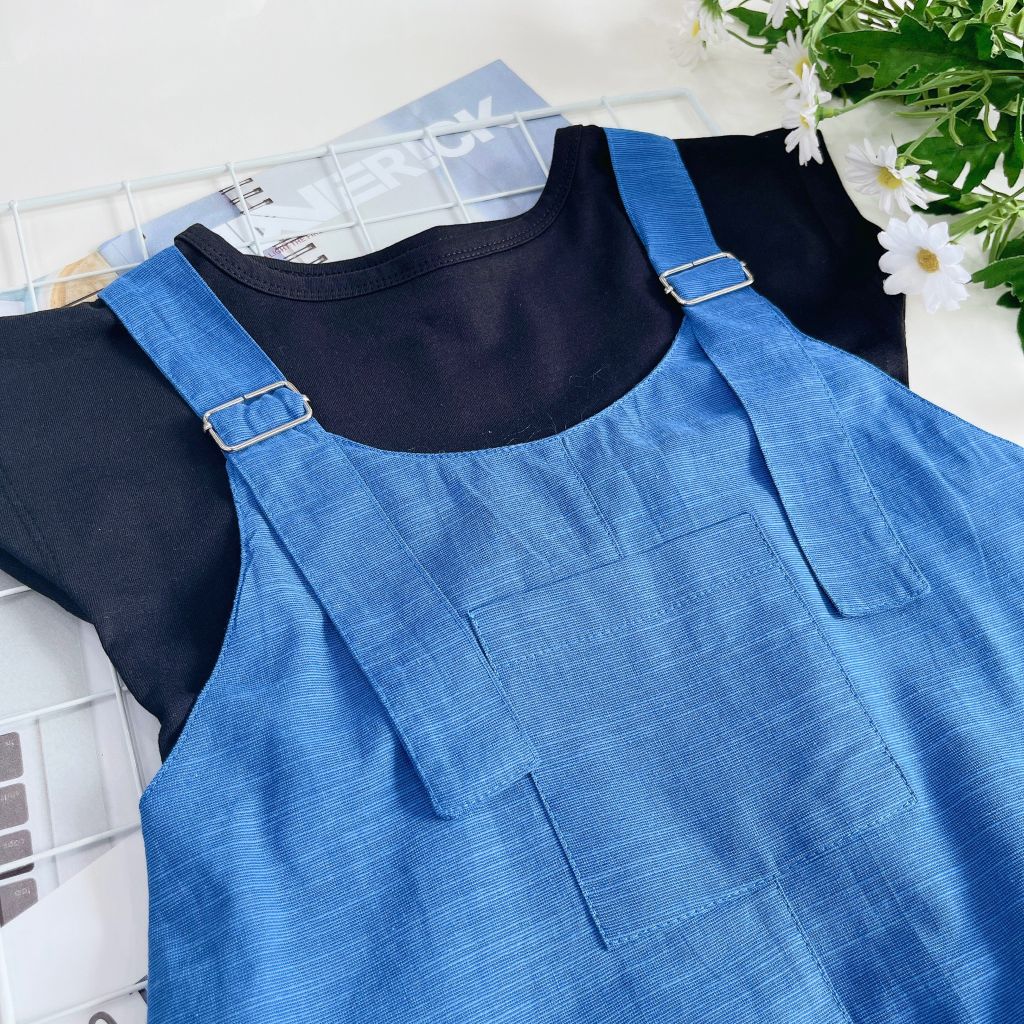  Set yếm xòe dài - xanh denim 