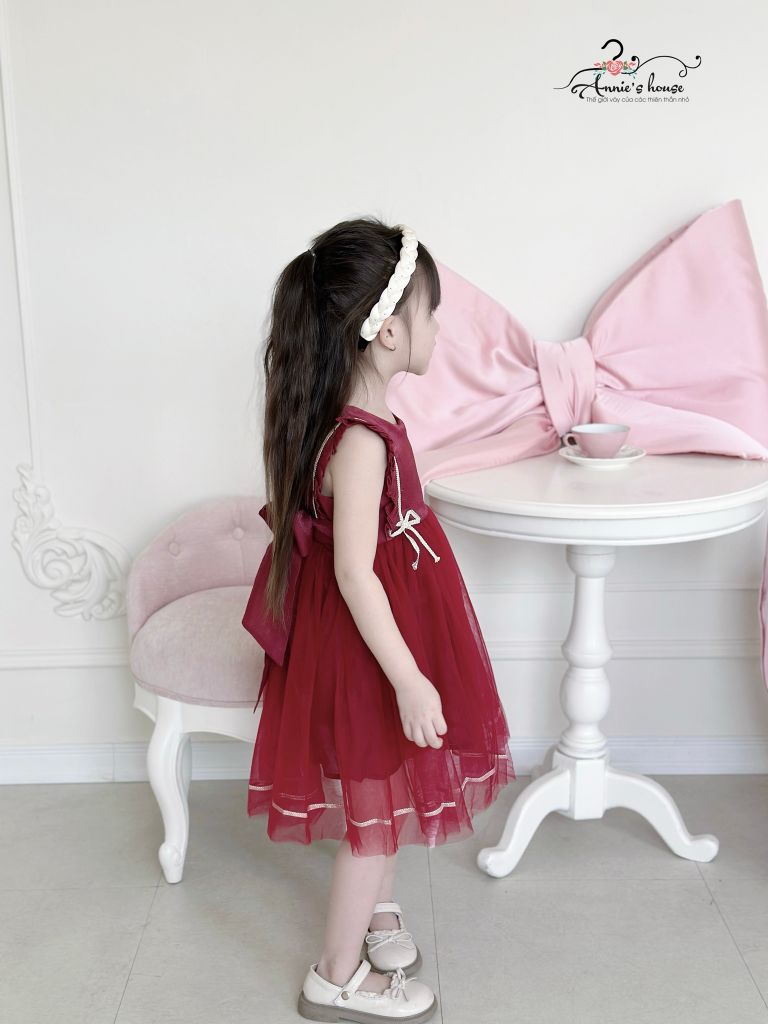  đầm voan phối nơ - Đỏ đô 