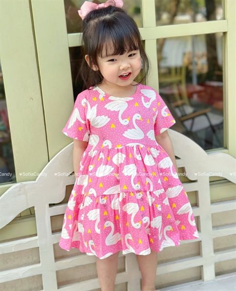  Đầm thun hồng họa tiết Thiên Nga SFA 