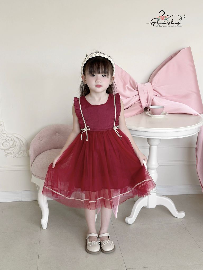  đầm voan phối nơ - Đỏ đô 