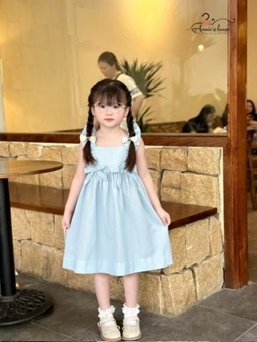  Đầm Lily - bèo vai đính nơ - xanh biển 