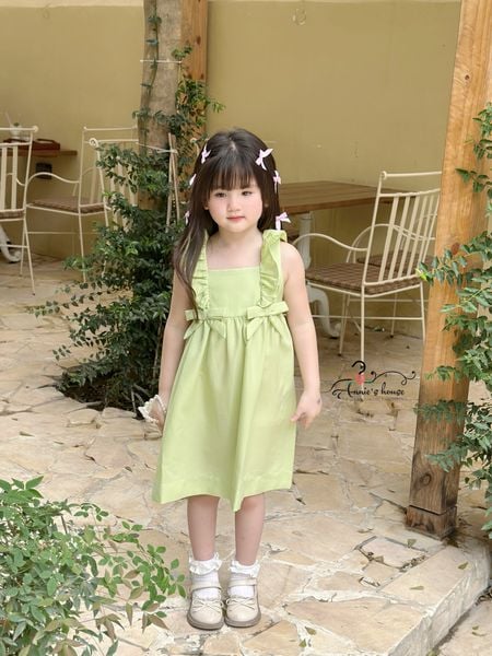  Đầm Lily - bèo vai đính nơ - xanh cốm 