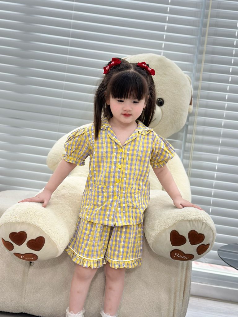 Bộ Pijama ngắn - caro vàng xanh 