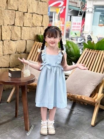  Đầm Lily - bèo vai đính nơ - xanh biển 