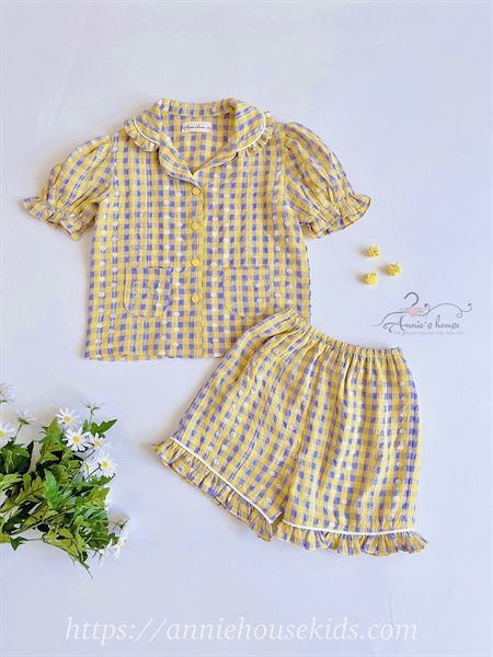  Bộ Pijama ngắn - caro vàng xanh 