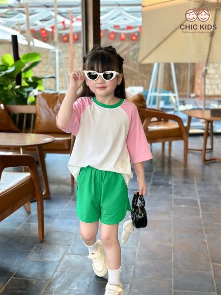  Set Color Pop Chic - Bộ thể thao phối màu - Xanh 