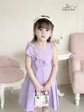  Đầm tím nơ xếp pli 