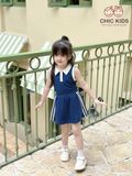  Set Sporty Chic - áo crop top viền trắng phối chân váy - Xanh 