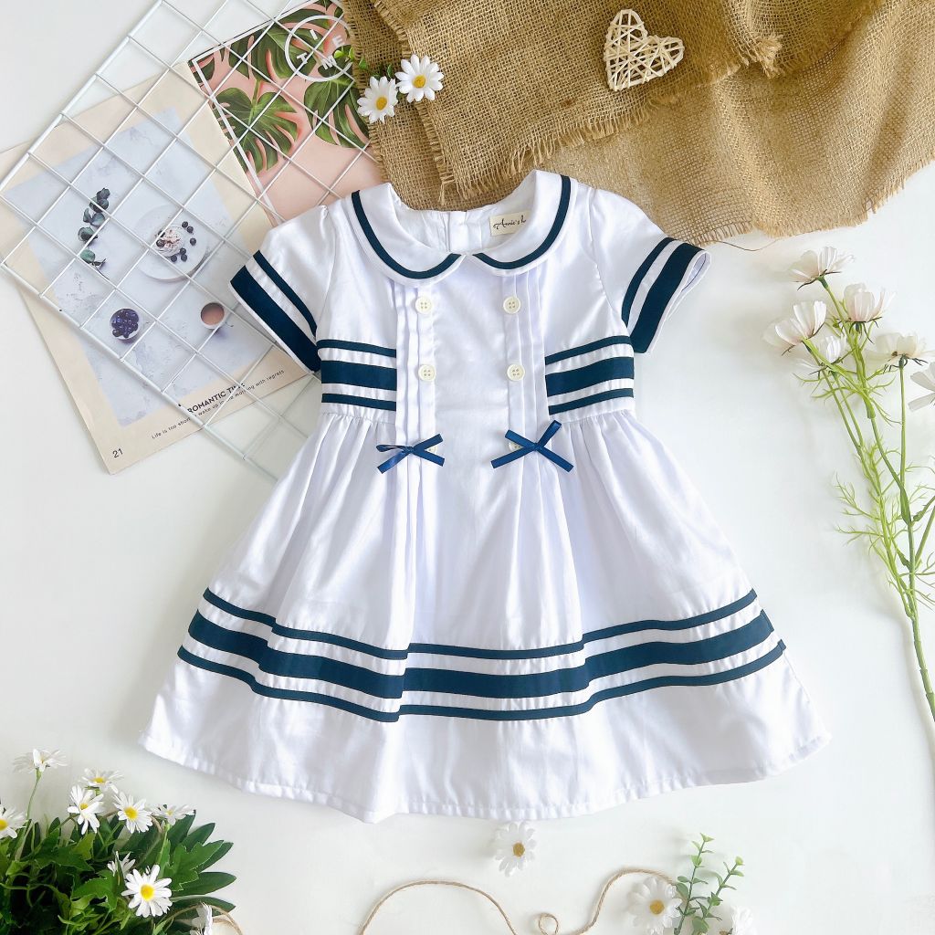  Đầm thủy thủ - trắng viền xanh 