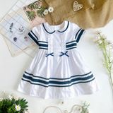 Đầm thủy thủ - trắng viền xanh 