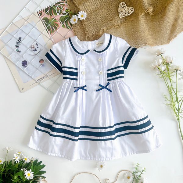  Đầm thủy thủ - trắng viền xanh 