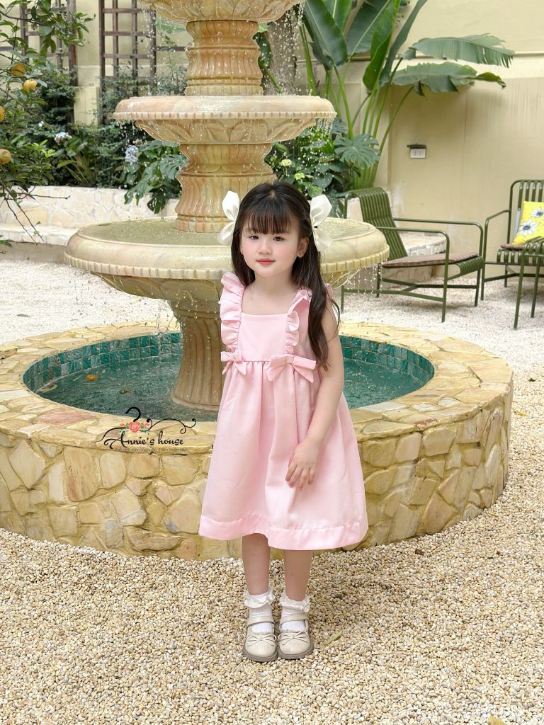  Đầm Lily - bèo vai đính nơ - Hồng Phấn 