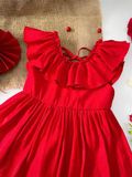  Đầm Tafta đỏ cổ bèo 