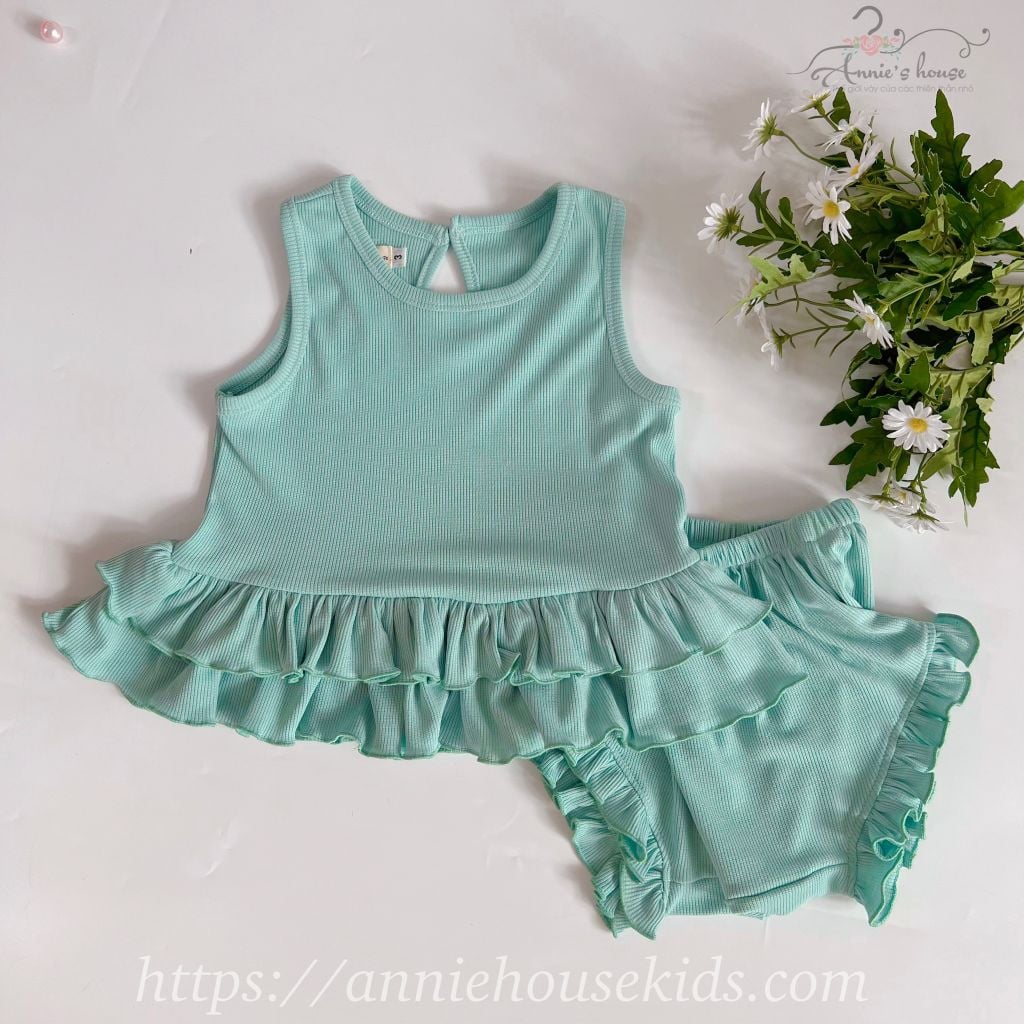 Bộ thun bèo tầng - xanh ngọc 