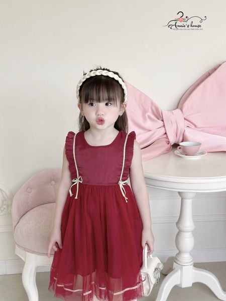  đầm voan phối nơ - Đỏ đô 