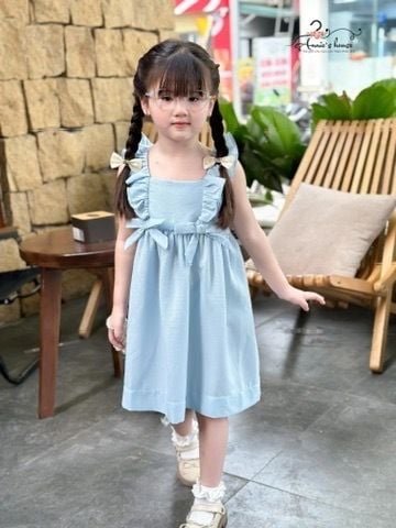  Đầm Lily - bèo vai đính nơ - xanh biển 