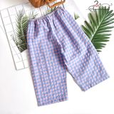  Bộ pijama dài tay caro - tím xanh 