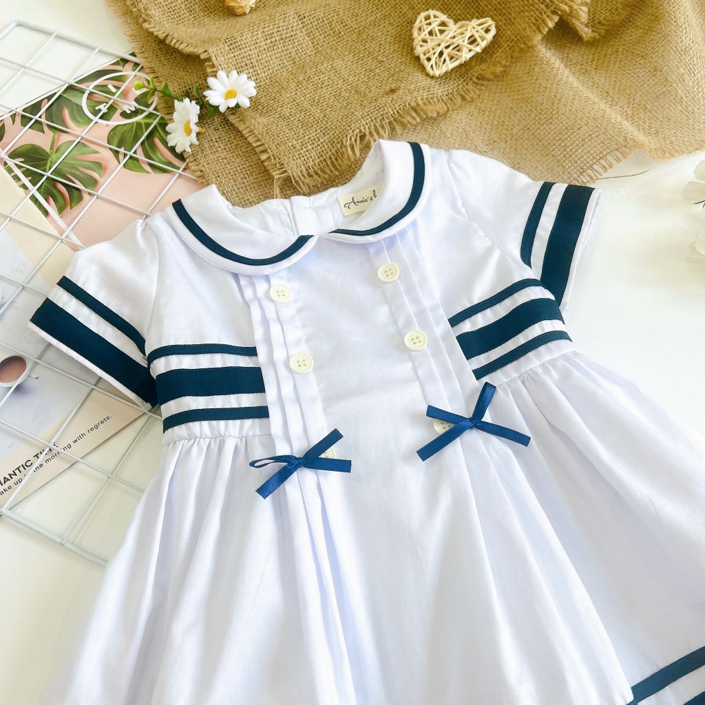  Đầm thủy thủ - trắng viền xanh 